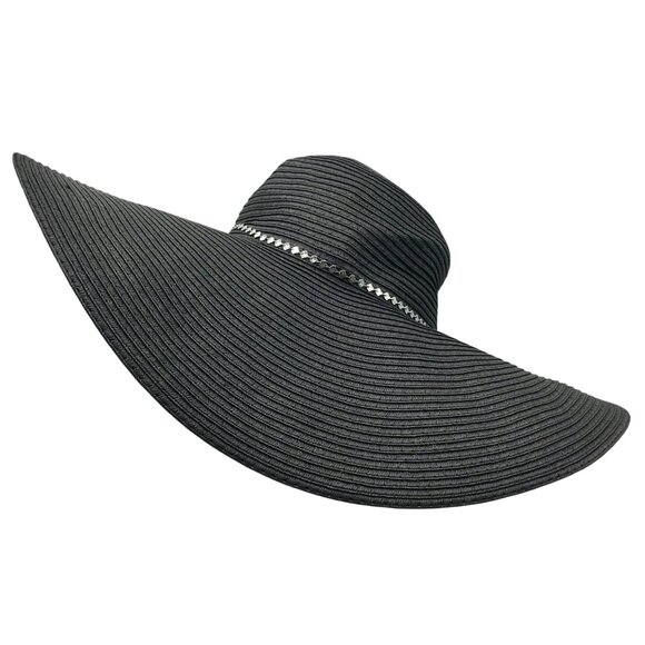 I.N.C. International Concepts Black Sun Hat With Decorative Shell Chain - Picture 1 of 7